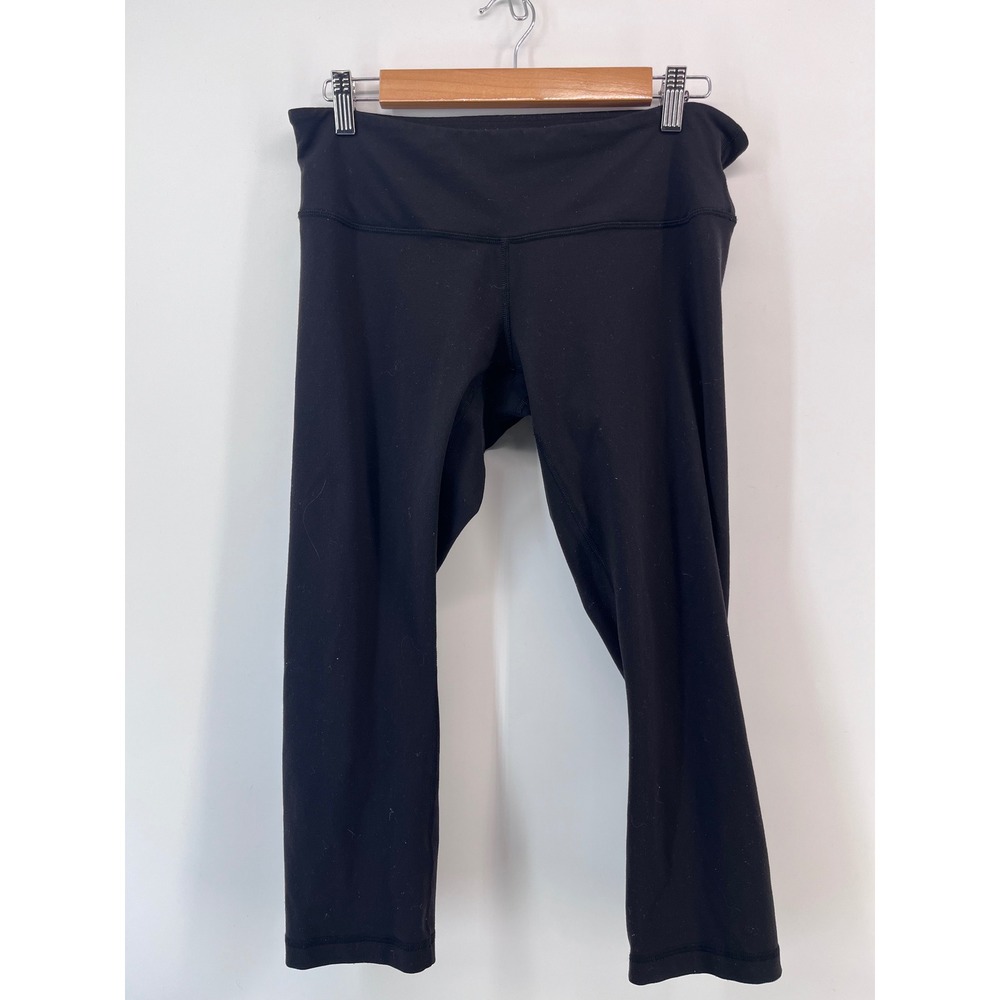 Lululemon Black Cropped Yoga Leggings Wide Waistband Size 8 Activewear